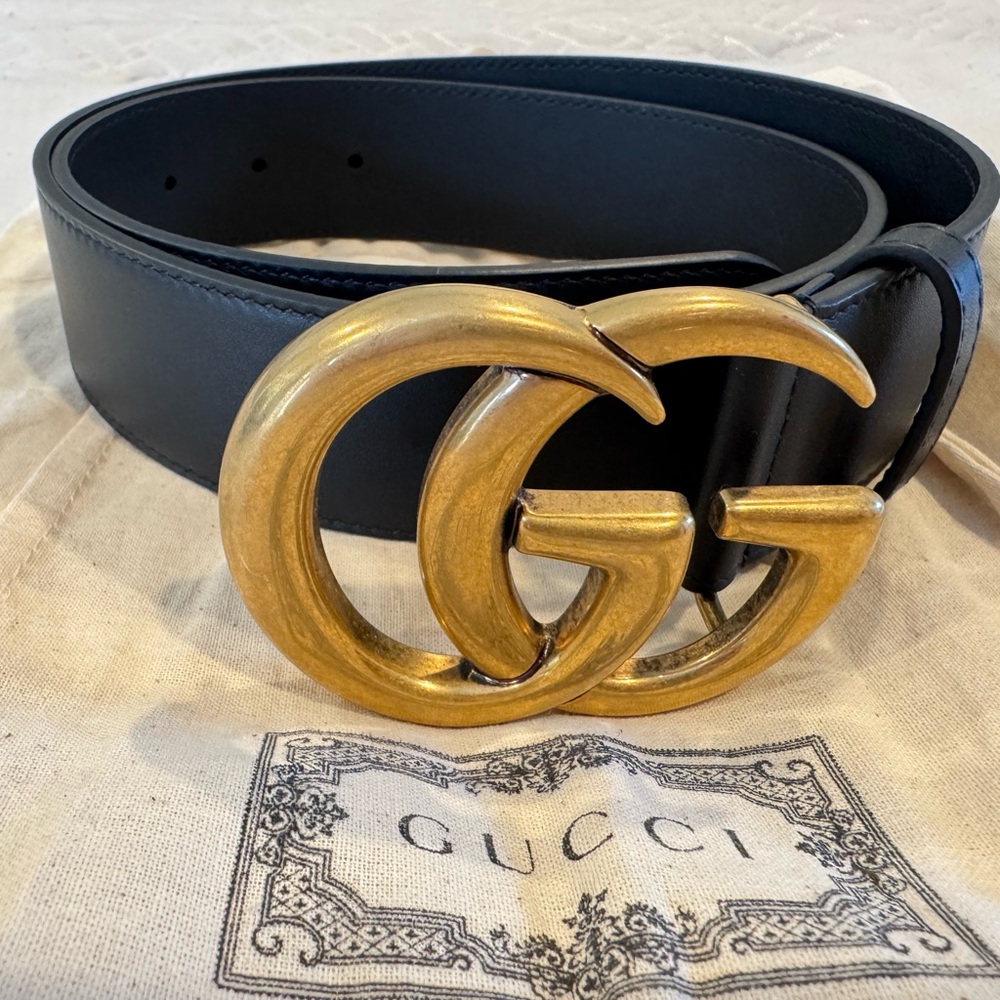 Gucci Black Leather Belt with Gold Buckle
